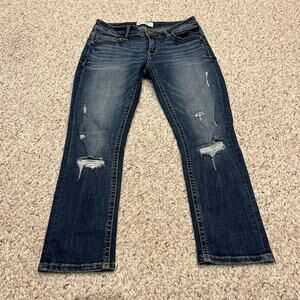 BKE Stella Slim Fit Low Rise Jeans Sz 27 Dark Wash Distressed Denim runge